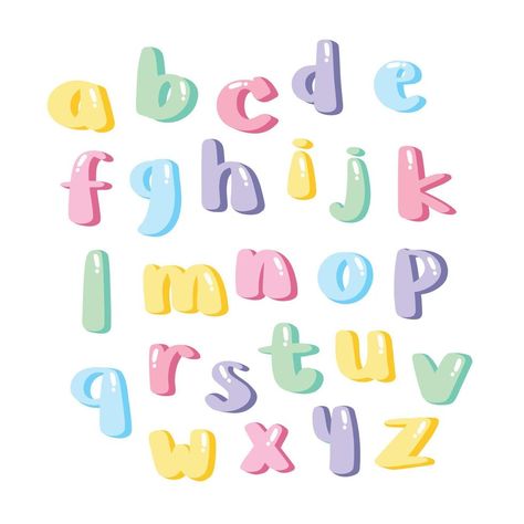 Lettering Fonts Colorful, Letters Alphabet Aesthetic, Fonts Ideas Alphabet, Doodle Fonts Alphabet, Cute Alphabet Fonts, Cute Fonts Alphabet Bubble, Cute Fonts Alphabet Doodles, Fun Fonts Alphabet, Kawaii Letters