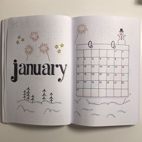 New Years Notebook Ideas, January Journal Page, January Planner Ideas, January Title Page, Journal Ideas January, January Journal Ideas, January Calendar Ideas, January Journaling, Bullet Journal Topics