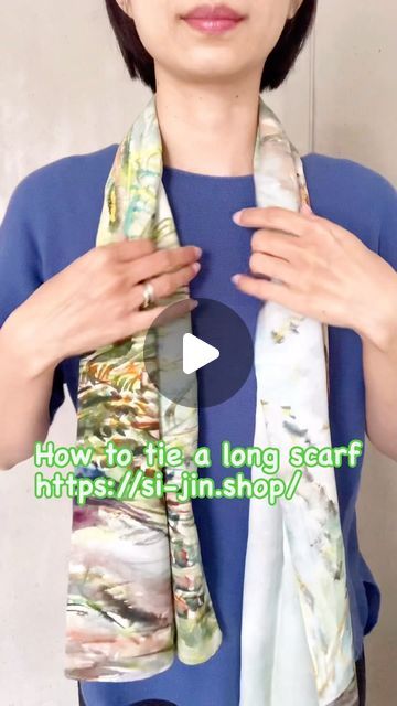 Si-jin_Scarf on Instagram: "How to tie a long scarf. A little bit layering feeling.  https://si-jin.shop/  #scarf #scarfstyle #scarffashion #classic #schal  #rose #rosefabric #art #artwork #silkscarves  #howtowearscarf #howtowearscarves #scarves" How To Tie A Long Silk Scarf, How To Tie A Long Scarf, Tie A Long Scarf, Long Scarf Tying, Silk Scarf Tying, Long Silk Scarf, Scarf Tying, How To Wear Scarves, Long Scarf