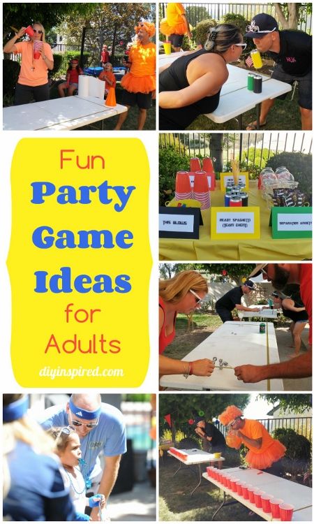 Fun Party Games for Adults - DIY Inspired Diy Party Games For Adults, Party Game Ideas For Adults, Game Ideas For Adults, Fun Party Games For Adults, Adult Games Party, Olympic Party Games, Fun Games For Adults, Outdoor Games Adults, Thanksgiving Games For Adults