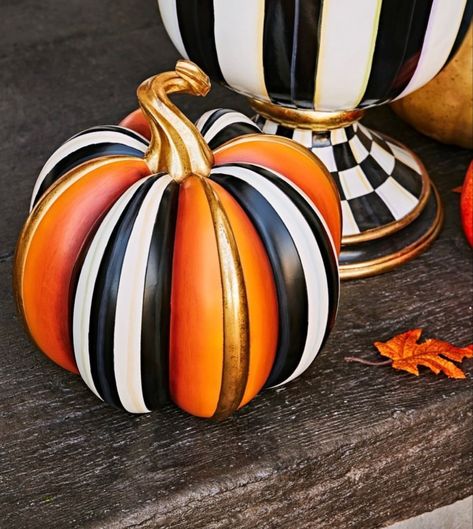 Mckenzie Childs Pumpkins, Painting Fake Pumpkins Ideas, White Pumpkin Decorating Ideas, Mackenzie Childs Diy, Decorative Pumpkins, Painting Pumpkin, Mackenzie Childs Inspired, Fall Pumpkin Crafts, Mckenzie And Childs