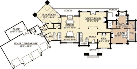 Lodge Plans Layout, Open Concept Kitchen Dining, Lodge Plans, House Layout Design, Lodge House, Open Loft, Lodge Homes, Unique Floor Plans, Mountain House Plans