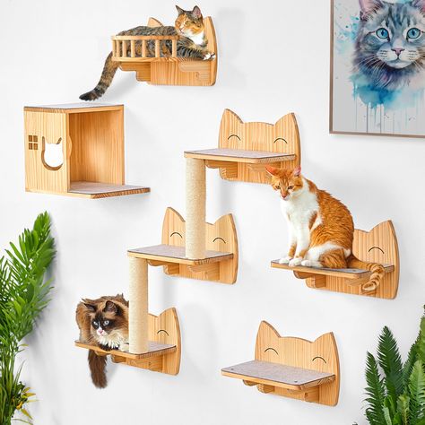 PRICES MAY VARY. Unique Shape: This wall cat tree with steps and scratching post offers a low profile option for catification of a space. The wall shelves for cats feature a cat face for added decoration in any room Anti-Slip Mats: These cat wall furniture for indoor cats include Velcro anti-slip mats to limit potential falls. The big platform mats in the wall cat shelves help cats confidently explore 2 Attachment Options: The wall cat house includes concrete or plasterboard/drywall attachment s Cat Tree On Wall, Cat Kingdom, House Steps, Cat Climbing Shelves, Cat Climber, Cat Wall Shelves, Cat Wall Furniture, Cat Tree Condo, Shelf Furniture