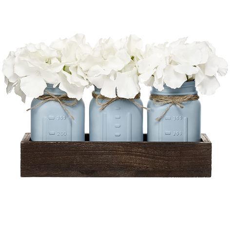 Winter Kitchen Decor, Rustic Country Farmhouse, Mason Jar Centerpiece, Christmas Entryway, Colored Mason Jars, Powder Room Decor, Table Decor Living Room, Mason Jar Centerpieces, Painted Jars