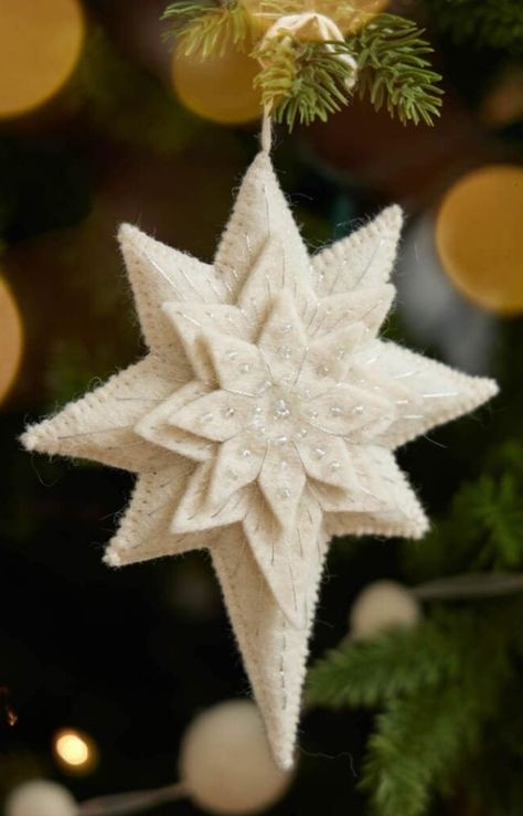 Star Of Bethlehem Ornament, Christmas Ornament Ideas, Felt Star, Star Of Bethlehem, Felt Christmas Tree, Felt Decorations, Felt Christmas Ornaments, Christmas Ornament Crafts, Hand Felted