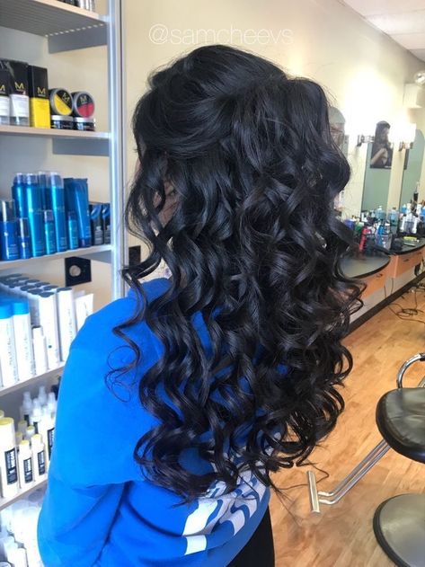 Black Hair Curls, Dark Black Hair, Black Hair Types, Event Hair, Occasion Hair, Pageant Hair, Hair Half Up Half Down, Black Curls, Half Up Half Down Hair Prom