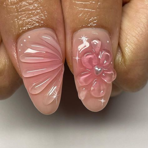 Pink Gel X Nails, Short Nails Pink, Funky Nail Designs, 3d Nail Designs, Korean Nail Art, Nail Drills, Summery Nails, Cute Acrylic Nail Designs, Cute Gel Nails