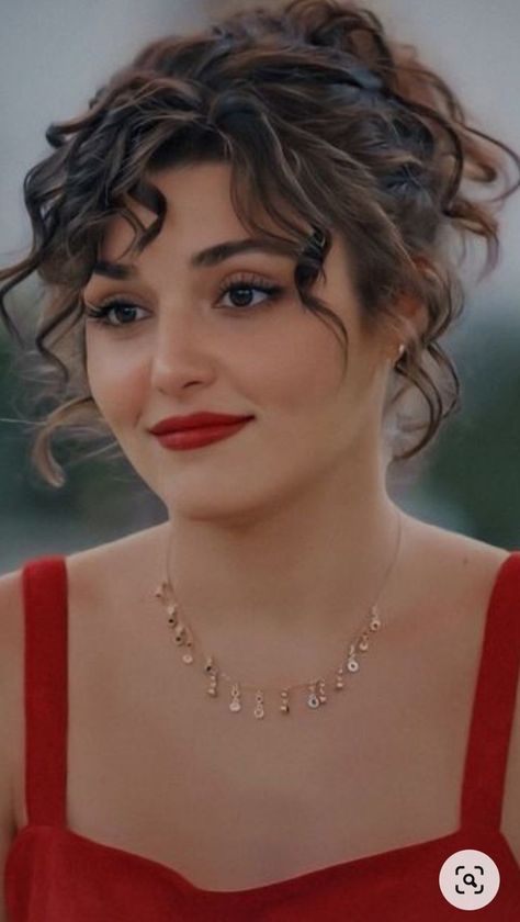 Curly Bangs Updo, Wedding Hairstyles For Short Hair, Natural Curly Hair Cuts, Black Hair Bows, Hande Ercel, Hairstyles For Short Hair, Curly Hair Cuts, Curly Girl, Bow Hair Clips