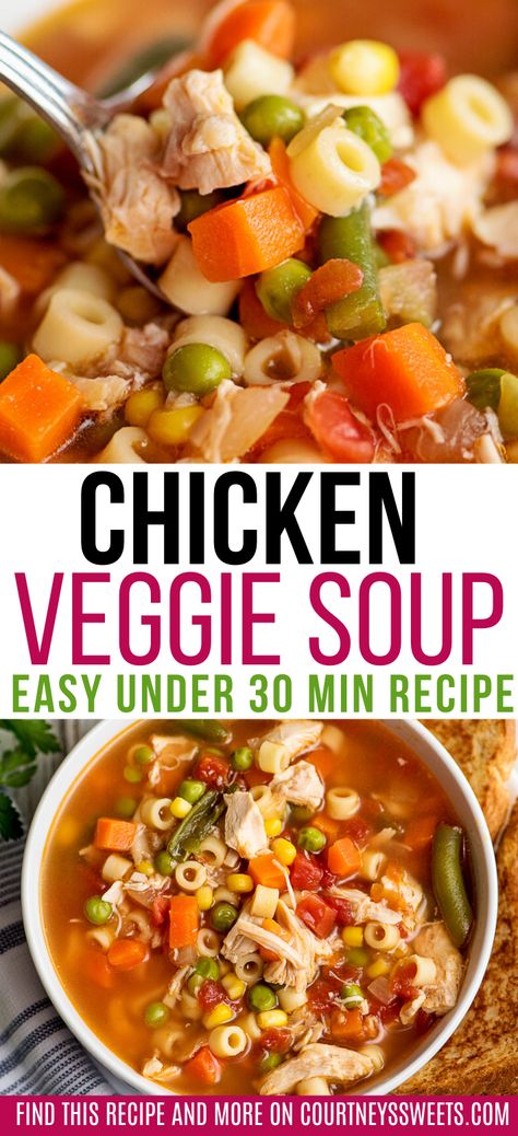 Easy Chicken Vegetable Soup Crockpot, Vegetable Chicken Soup Crock Pots, Soup With Chicken And Veggies, Best Chicken Vegetable Soup Recipe, Mixed Vegetable Soup Recipes, Chicken Noodle Veggie Soup, Easy Chicken And Vegetable Soup, Chicken Soup With Vegetables, Hearty Chicken Vegetable Soup