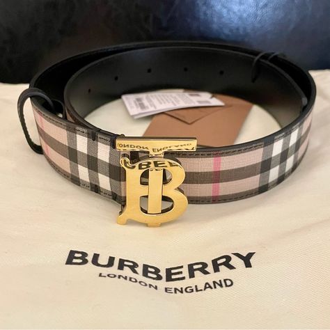 Burberry Vintage Check Tb Belt - Made In Italy. Size Small. Burberry Vintage, Bicycle Chain, Burberry Prorsum, Burberry Accessories, Burberry Belt, Brown Leather Belt, Burberry London, Perforated Leather, Leather Silver