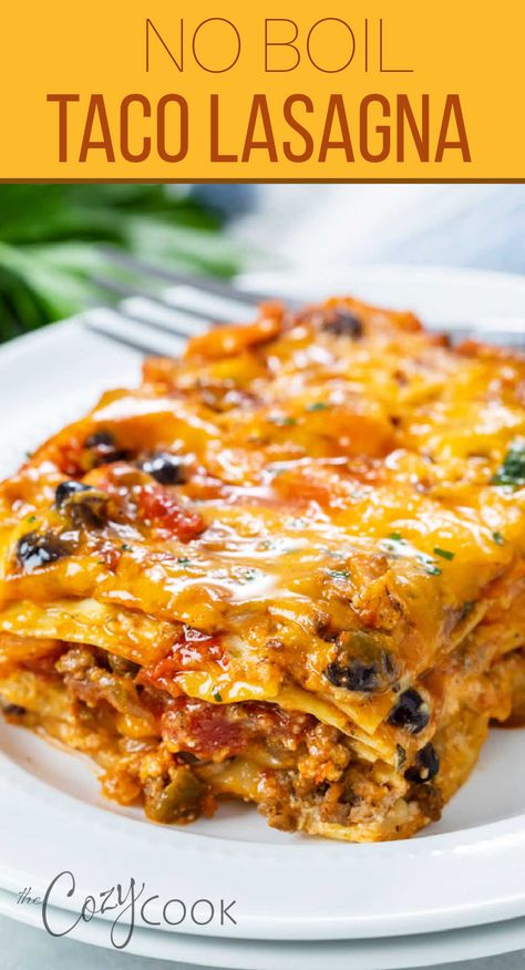 taco lasagna on a white plate Enchilada Lasagna Recipe, Dinners With Lasagna Noodles, Things To Do With Lasagna Noodles, Uses For Lasagna Noodles, Meals With Lasagna Noodles, Lasagne Noodles Uses, Mexican Style Lasagna Recipe, Lasagna With Ramen Noodles, Things To Make With Lasagna Noodles