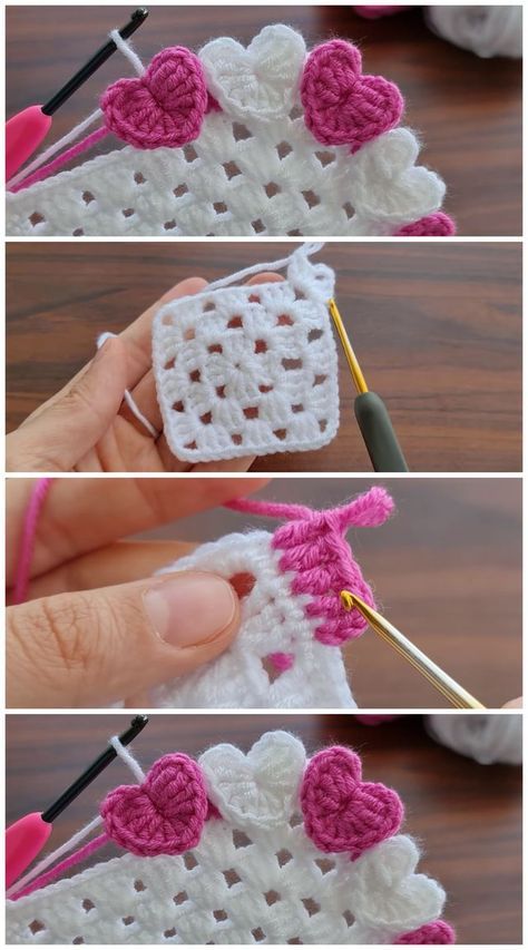 Crochet Coaster With Hearts | ilove-crochet | Bloglovin’ Crocheted Hearts, Pola Macrame, Projek Menjahit, Crochet Heart Pattern, Crochet Edging Patterns, Mode Crochet, Gift Crochet, Pola Amigurumi, Valentines Crochet