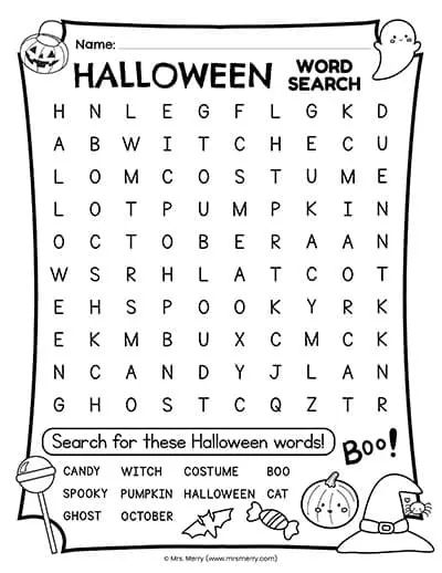 Halloween Worksheets 1st Grade, Halloween Activities For Kids Elementary, Halloween Activity Worksheets, Word Search Halloween, Free Halloween Word Search Printables, Halloween Worksheets 3rd Grade, Halloween English Worksheets, Third Grade Halloween Crafts, Halloween Activities For Kids Printable