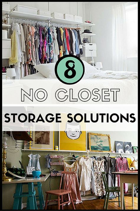 No closet? No problem. Try one of these DIY storage solutions for a closet-less room. You very well could leave it all out in the open. Diy Open Closet Small Spaces, Diy Closet For Hanging Clothes, Diy Closet No Closet, Closet Room Ideas Rental, Exposed Closet Ideas Open Wardrobe, Tiny Bedroom Clothes Storage, Temporary Storage Ideas Bedroom, Create A Closet In A Bedroom, Creative Clothes Storage No Closet