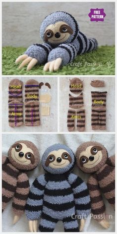 Untitled Sock Sloth, Sock Dolls, Sock Crafts, Diy Socks, Diy Bricolage, Beginner Sewing Projects Easy, Sock Animals, Pattern Tutorial, Mason Jar Diy