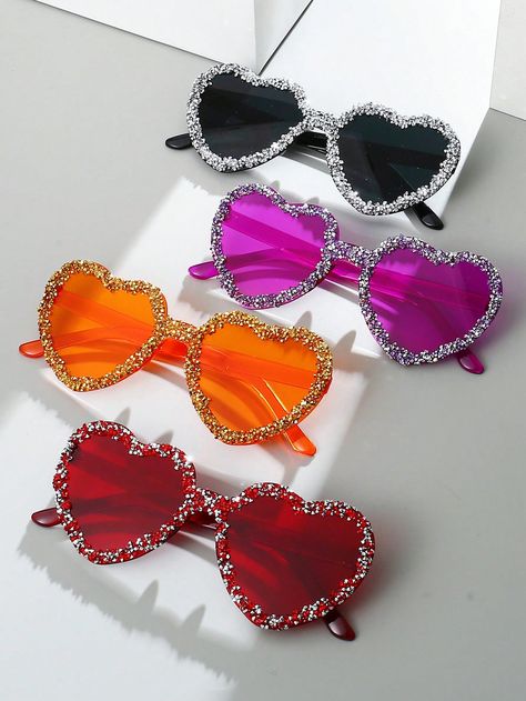 Collar  PC   Embellished   Women Accessories Wedding Beach Party, Strand Party, Guard Gifts, Beaded Sunglasses, Sabrina Carpenter Outfits, Eyeglass Accessories, Heart Shaped Glasses, Rhinestone Projects, Heart Glasses