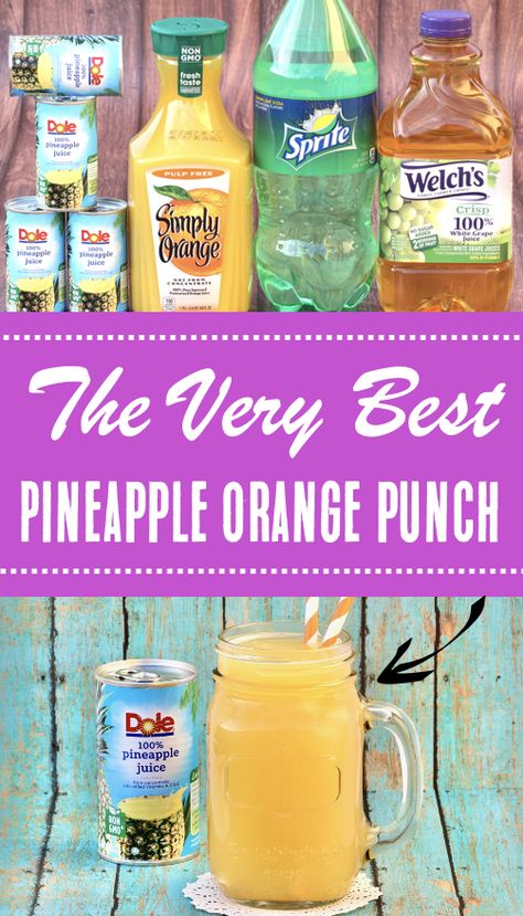 Pineapple Orange Punch Recipe Pineapple Orange Punch, Orange Juice Punch, Grape Punch Recipes, Pineapple Party Punch, Orange Punch Recipes, Holiday Brunch Party, Breakfast Punch, Drinks With Sprite, Luau Punch