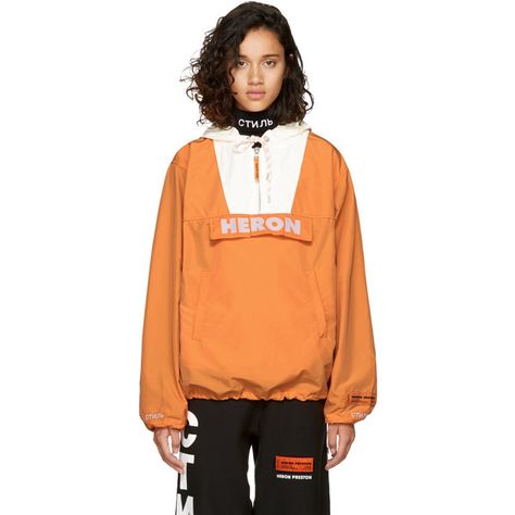 Heron Preston Orange and White Heron Windbreaker Jacket ($720) ❤ liked on Polyvore featuring outerwear, jackets, orange, color block windbreaker, hooded jacket, wind jacket, white jacket and white hooded jacket White Heron, White Windbreaker, Tshirt Design Inspiration, Orange Jacket, Color Block Jacket, Shirt Design Inspiration, Satin Jacket, Wind Jacket, Heron Preston