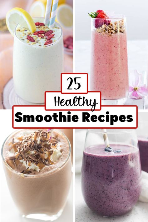 These Healthy Smoothie Recipes are the perfect way to get your day off to a nutritious start! Throw a few of your favorite wholesome ingredients in a blender for a breakfast that's both delicious and good for you. Health Breakfast Smoothies, Smoothie Ideas Easy, Night Before Smoothies, Morning Smoothie Recipes Healthy Easy, Smoothie Recipes Healthy Breakfast Easy, Fun Smoothie Recipes, Breakfast Smoothies Healthy, Meal Smoothies, Healthy Smoothie Ingredients