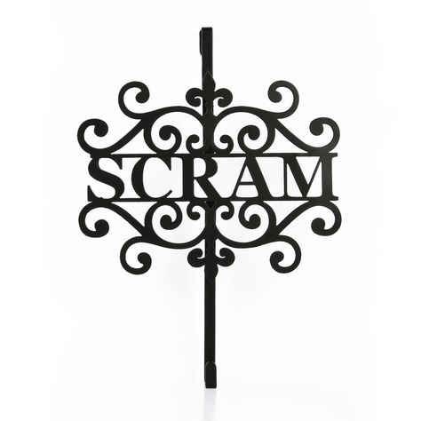 This ornate hanger offers an added greeting to your Halloween wreath display. Constructed of all steel with a matte black finish, the tongue-in-cheek message "Scram" is centered between swirling scrollwork. Wreath Display, Festive Halloween Decor, Company Halloween, Wreath Hangers, Owl Wreaths, Wreath Hanger, Vintage Halloween Decorations, Hanging Wreath, Halloween Lights