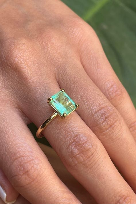 Natural Colombian Emerald Ring 14k Gold, Beryl Ring, Natural Emerald Engagement Ring Light Green Stone Ring, Light Emerald Engagement Ring, Light Green Emerald Ring, Light Green Emerald, Beryl Ring, Colombian Emerald Ring, Emerald Rings, Green Emerald Ring, Green Stone Rings