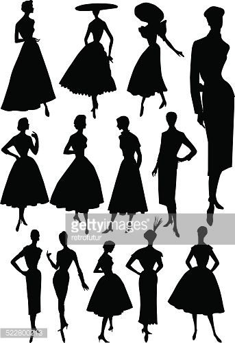 Vector Art : Fashion model - 1950's style Siluet Girl, Fashion 50s Style, Silhouettes Of People, Silhouette Of Woman, Silhouette Mode, 1950s Woman, Decades Fashion, Paris Illustration, 1950 Fashion