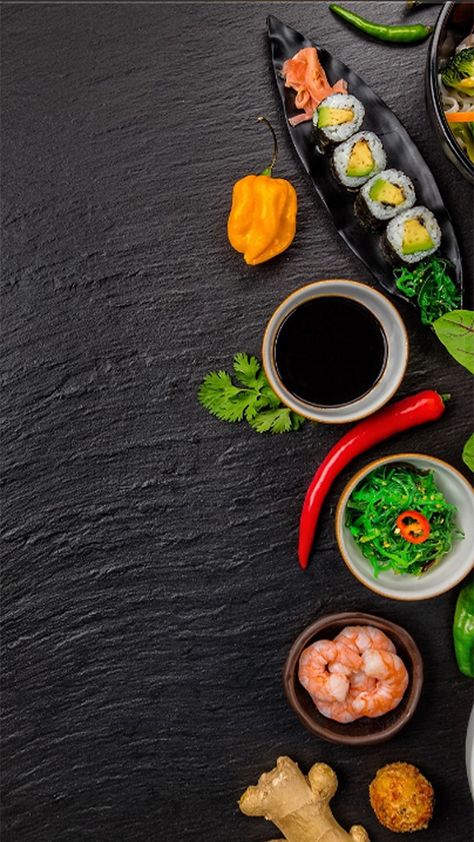 Food Wallpaper Iphone, Food Menu Background Design Aesthetic, Cooking Wallpaper, Background Menu Food Design, Sushi Menu Design Ideas, Sushi Menu Design Ideas Japanese Food, Food Background Wallpapers, Brochure Food, Spices Photography