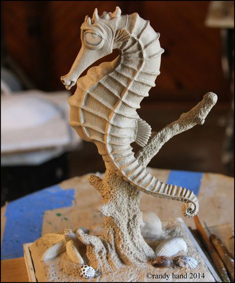 Seahorse final by RandyHand.deviantart.com on @DeviantArt Seahorse Pottery, Clay Seahorse, Seahorse Sculpture, Seahorse Art, Tanah Liat, Art Friend, Ceramic Fish, Plaster Art, Clay Animals