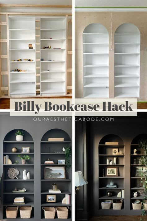 Billy Bookcase Hack Bench Window Seats, How To Make A Bookshelf Look Built In, Ikea Billy Bookcase Hack Built Ins Corner, Narrow Billy Bookcase Hack, Transform Ikea Bookcase, Bookcase Wall Ikea, Build Floor To Ceiling Bookcase, Diy Large Bookcase, Making Built In Bookcases