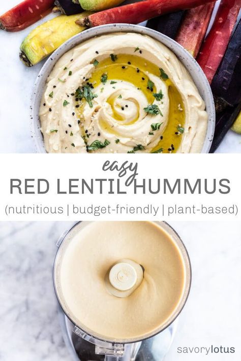 Easy, homemade red lentil hummus recipe. A smooth, creamy, and lemony spin on a classic. The perfect healthy snack. #hummus #redlentilhummus #redlentils #vegan #plant-based #dips #healthysnacks #savorylotus Red Lentil Hummus Recipe, Lentil Hummus Recipe, Red Lentil Hummus, Lentil Hummus, Mat Inspiration, Winter Foods, Anti Inflammation Recipes, Lentil Dishes, Coconut Flour Recipes