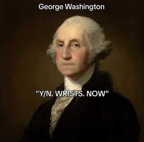 George Washington "Y/N. WRISTS. NOW" King George X George Washington, Liberty Kids, Thirst Trap, Goofy Ahh, I Dont Have Friends, Old People, King George, George Washington, Washington