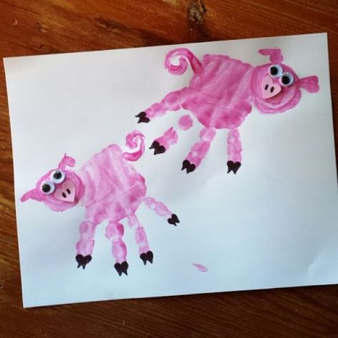 Pink Pig Crafts for Preschoolers & Toddlers Nursery Rhymes Preschool Crafts, Easy Mother's Day Crafts, Pig Crafts, Pink Crafts, Valentine's Day Crafts For Kids, Craft Card, Diy Toddler, Handprint Craft, Handprint Crafts