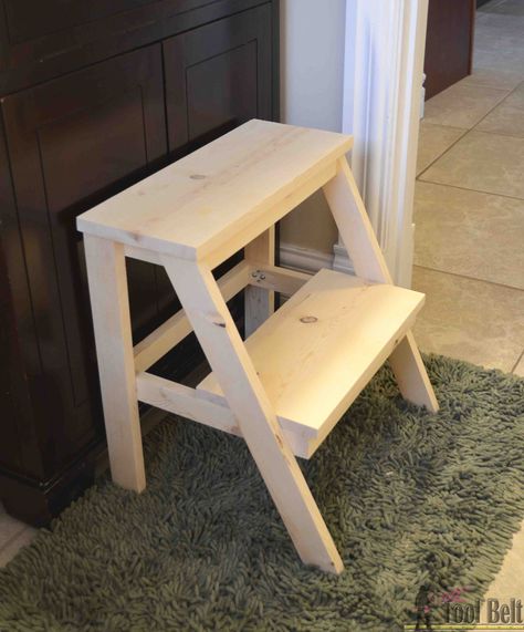 Give yourself a boost! Build this simple DIY step stool for those hard to reach places. Perfect kid step stool to wash hands. #oneboardchallenge Step Stool For Bed, Diy Step Stool, Step Stool Diy, Pallet Stool, Stool Woodworking Plans, Diy Stool, Diy Step, Wooden Step Stool, Woodworking Shows