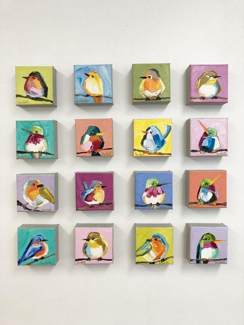 Mini Artwork Ideas, Small Painting Inspiration, Square Canvas Art Ideas, Painting On Small Canvas Ideas, Small Paintings Ideas, Mini Art Ideas, How To Draw A Bird, Canvas Art Painting Ideas, Painting Acrylic Ideas