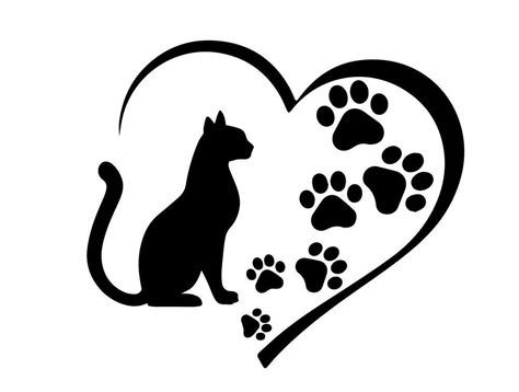 Cat Paw Print Art, Cat Paw Drawing, Paw Print Art, Paw Drawing, Kitty Paws, Shirts Vinyl, Wall Art Cat, Paw Heart, Heart Cat