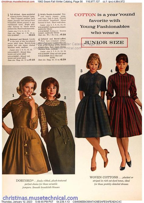 1963 Sears Fall Winter Catalog, Page 56 - Catalogs & Wishbooks 1963 Fashion, Early 60s Fashion, 1960s Fashion Women, Colleen Corby, 60’s Fashion, 1960 Fashion, 60s And 70s Fashion, Fashion 1960s, Sixties Fashion