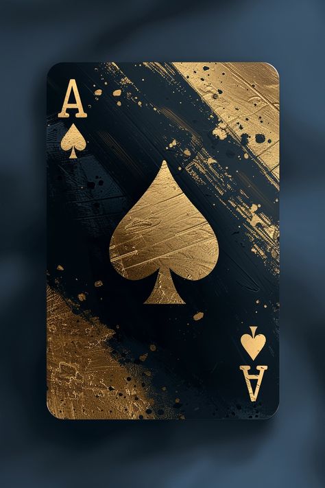 Playing card themed design. Ace of Spades, Luxury art vibes. Use gold and black. Minimalist art style --v 6  --stylize 250 King Of Spades Aesthetic, Joker Card Aesthetic, Ace Card Design, Ace Of Spades Wallpaper, Ace Of Spades Aesthetic, Ace Of Cards, Spade Playing Card, Black Poker Cards Wallpaper, Black Paper Art