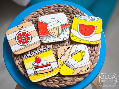 Handmade design for Tea Coasters on Behance Wooden Coasters Diy, Handpainted Coasters, Wall Hanging Ideas, Coaster Crafts, Coaster Art, Mdf Crafts, Wood Art Projects, Paper Wall Hanging, Hanging Ideas