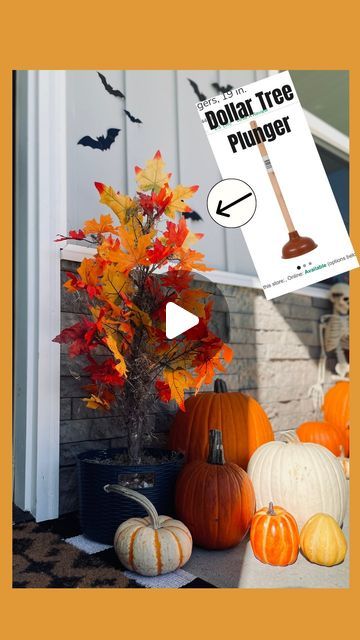 Dollar Tree Fall Decor Diy Outside, Fake Fall Tree Diy, Diy Fall Porch Decor Dollar Tree, Dollar Store Fall Decorations Diy, Diy Floral Picks, Fall Front Porch Decor Dollar Tree, Diy Fall Wreath Dollar Tree, Dollar Tree Fall Wreath Diy, Outdoor Fall Decor Diy