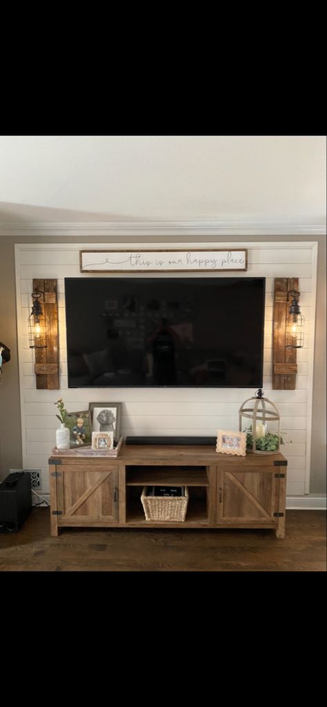 Farmhouse Around Tv Decor, Living Room Designs With Shiplap Wall, Farmhouse Tv Mount Ideas, Farmhouse Living Room With Fireplace And Tv, Rustic Farmhouse Tv Wall, Tv Wall Shiplap Ideas, Black Shiplap Wall Tv, Shiplap Large Wall Living Rooms, Farmhouse Tv Decor Wall