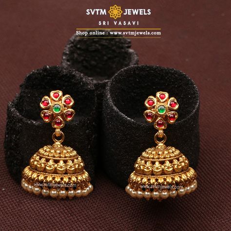 Antique Jhumkas, Gold Jhumkas, Gold Earrings For Kids, Gold Earrings Indian, Antique Gold Earrings, Gold Jhumka Earrings, Gold Earrings Models, Gold Jewelry Simple Necklace, Gold Necklace Indian Bridal Jewelry