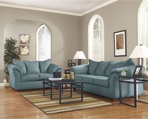 Flash Furniture Signature Design by Ashley Darcy Living Room Set in Sky Microfiber Full Sleeper Sofa, House Colour, Furnitur Ruang Keluarga, Family Room Furniture, Sofa And Loveseat Set, Set Sofa, Comfy Pillows, Sofa Loveseat, Ashley Furniture Homestore