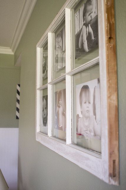 Window Picture Frame Diy, Antique Windows Repurposed, Window Photo Frame, Window Picture Frame, Old Window Panes, Window Frame Picture, Old Window Projects, Multi Picture Frames, Old Window Frames