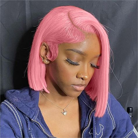 PRICES MAY VARY. ❤[13x4 HD Lace Bob Wig] HD Lace Net Comes From Switzerland, Fine And Smooth Very Suit For Your Skin, Feels So Soft And Makes You Remarkable ❤[Lace Frontal Bob Wig] The Pink Bob Wig Human Hair Density Is About 180%.Average Cap Size(22.5inch) With Adjustable Straps And 3 Combs, Stable, Solid And Easy To Take. ❤[Natural Hairline Bob Wigs] Big 13x4 Lace Front Wigs Straight Short Bob Wig, Offer The More Natural&Beautiful Hair Line. Can Be Dyed,Bleached,Curled.And Restyle To You Want. Short Blonde Wig Hairstyles, 12 Inch Bob Wig Styles, Pink Wigs For Black Women, Short Wig Hairstyles, 12 Inch Wig, Bob Wig Styles, Wigs Big, Pink Bob Wig, Frontal Bob