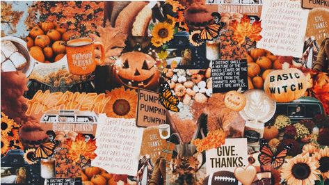 Fall/Autumn Aesthetic Collage Dasktop/MacBook Wallpaper/Background Original from@cambreyjohnson ✨✨✨✨✨ Thanksgiving, Laptop, Wallpapers, Collage, Halloween