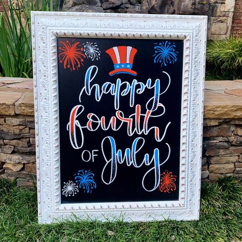 4th Of July Dry Erase Board Ideas, 4th Of July Signs Chalkboard Art, Fourth Of July Board Ideas, Happy Summer Chalkboard Art, Summertime Chalkboard Art, Fourth Of July Chalk Art, Canada Day Chalkboard Art, 4th Of July Sidewalk Chalk Art, July Board Ideas