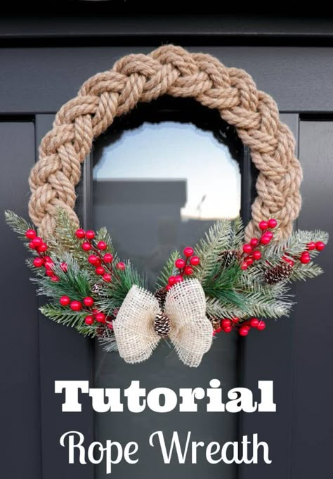 Rope Wreath Ideas, Rope Wreath Diy, Rope Craft Ideas, Rope Wreath, Beach Craft, Winter Wreath Diy, Pinterest Christmas, Frugal Christmas, Holiday Wreaths Diy