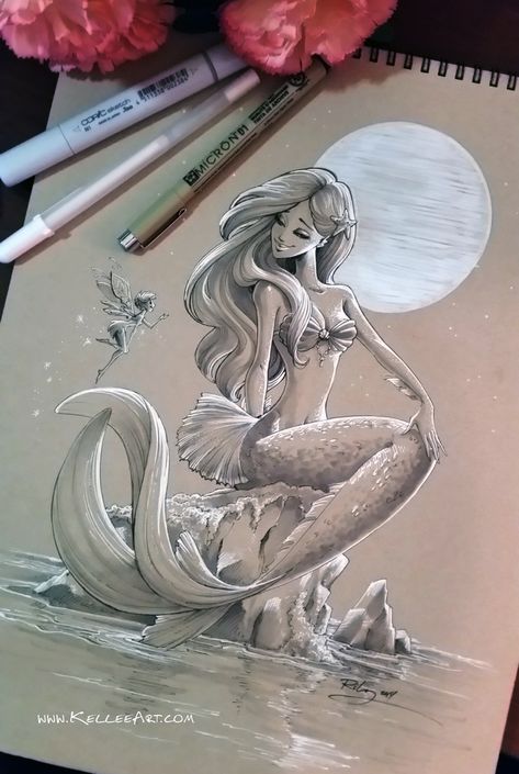 Mermaid Drawing with White colored pencil by KelleeArt | re-pin | #IamaMermaid follow me on www.instagram.com/southfloridah2o Konst Designs, Couple Drawing, Mermaid Drawings, Mermaid Tattoo, Mermaid Tattoos, Art Disney, Art Et Illustration, Mermaid Art, Art And Illustration