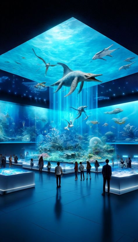 3D Holographic Museum Customization - Sea World And Dinosaur Series Ocean Exhibition Design, Hologram Museum, Hologram Exhibition, Hologram Interior, Futuristic Aquarium, Futuristic Museum, Interactive Museum Exhibits, Futuristic Exhibition, Ocean Museum