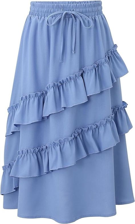 Amazon.com: Girls High Waisted Ruffle Maxi Skirt Soft Cotton Long Skirts with Elastic Waistband for Kid Girl 11-12 Years Blue : Clothing, Shoes & Jewelry Elegant Blue Maxi Skirt With Ruffles, Blue Long Ruffled Skirt, Fitted Blue Maxi Skirt With Ruffles, Purple Long Skirt With Ruffles, Non-stretch Ruffled Maxi Skirt, Ruffle Maxi Skirt, Girls High, Family Pictures, Long Skirt